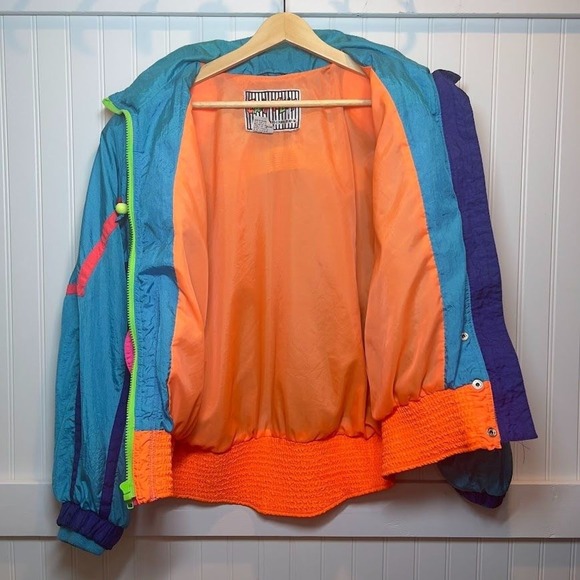 Vtg 80s East West Neon Windbreaker Retro Funky Fresh Prince Jacket Ski Fun Snow - Picture 4 of 7
